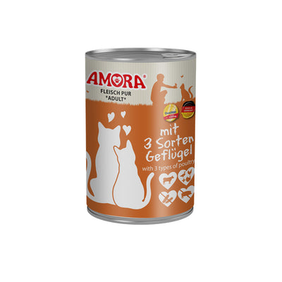 AMORA Cat Fleisch Pur mit 3 Sorten Geflügel 400 g