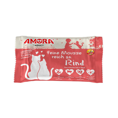 AMORA Cat Pouchbeutel Flowpack feine Mousse reich an Rind 4x100g 1 Stück