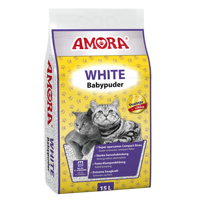AMORA Katzenstreu White Compact mit Babypuder 15 l