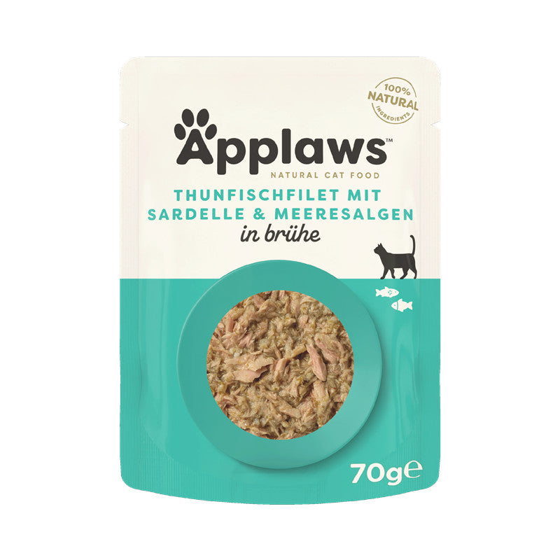 Applaws Katzen Nassfutter in Portionsbeutel mit Thunfischfilets & ganze Sardellen 70 g