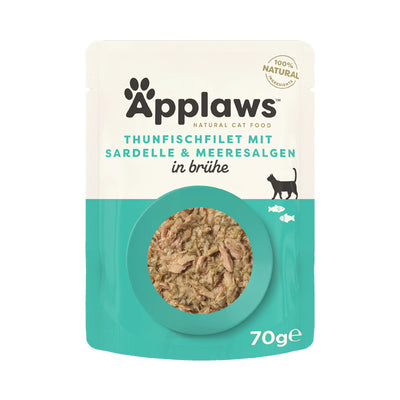 Applaws Katzen Nassfutter in Portionsbeutel mit Thunfischfilets & ganze Sardellen 70 g
