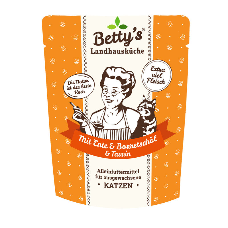Betty's Landhausküche Frischebeutel Katze mit Ente & Borretschöl 250 g