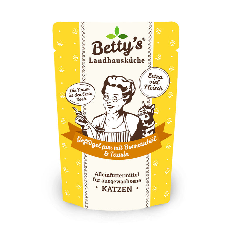 Betty's Landhausküche Katze Frischebeutel Geflügel pur mit Borretschöl 100 g