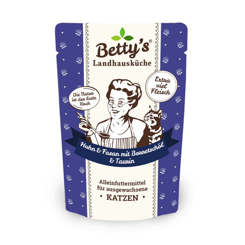 Betty's Landhausküche Katze Frischebeutel Huhn & Fasan mit Borretschöl 100 g