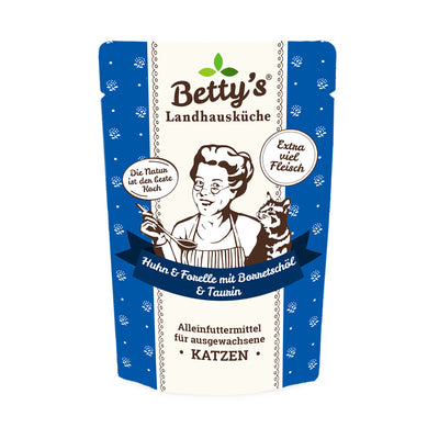 Betty's Landhausküche Katze Frischebeutel Huhn Forelle & Borretschöl 100 g
