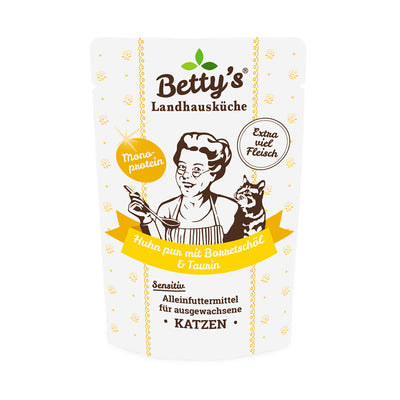 Betty's Landhausküche Katze Frischebeutel Huhn pur mit Borretschöl 100 g