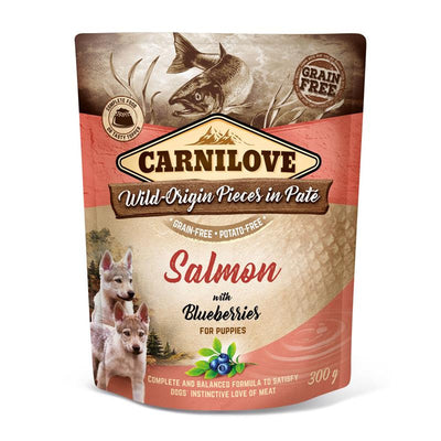 Carnilove Hund Pouch Paté Lachs & Blaubeeren für Welpen und Junghunde 300 g