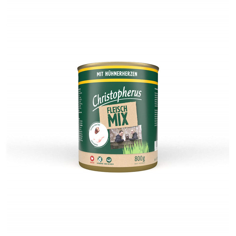 Christopherus Fleischmix - mit Hühnerherzen - 70% Fleischanteil ohne Getreide 800 g