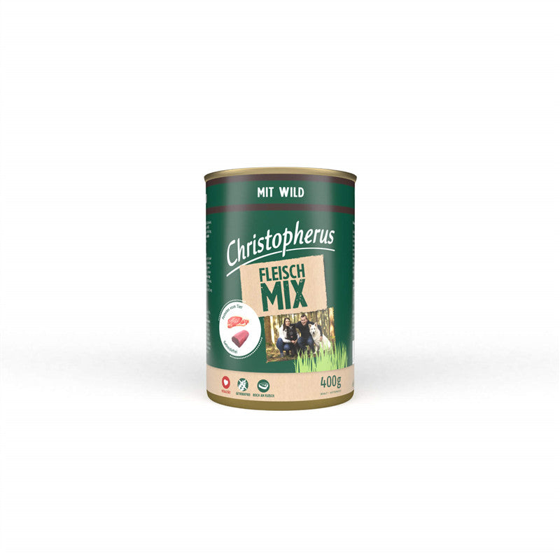 Christopherus Fleischmix mit Wild - 70% Fleischanteil - ohne Getreide und Soja 400 g