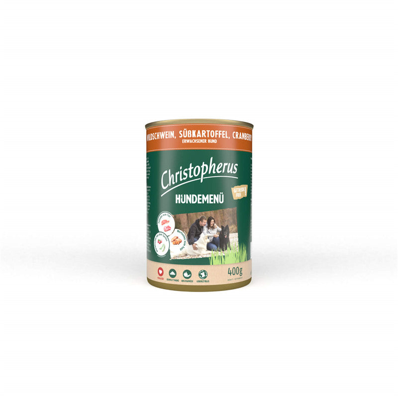 Christopherus Hundemenü -Adult - mit Wildschwein, Süßkartoffel, Cranberry 400 g
