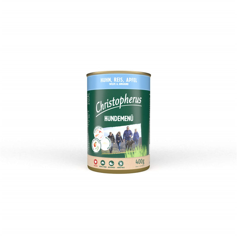 Christopherus Hundemenü -Junior - mit Huhn, Reis, Apfel 400g