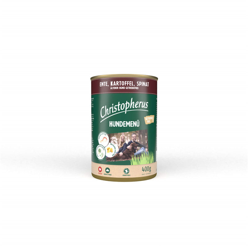 Christopherus Hundemenü -Senior - mit Ente, Kartoffel, Spinat 400g