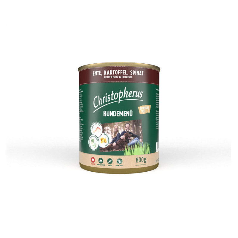 Christopherus Hundemenü -Senior - mit Ente, Kartoffel, Spinat 800g