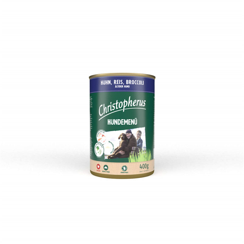 Christopherus Hundemenü -Senior - mit Huhn, Reis, Broccoli 400g