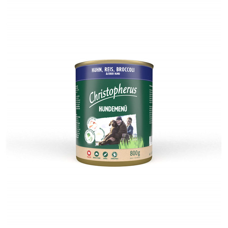 Christopherus Hundemenü -Senior - mit Huhn, Reis, Broccoli 800g