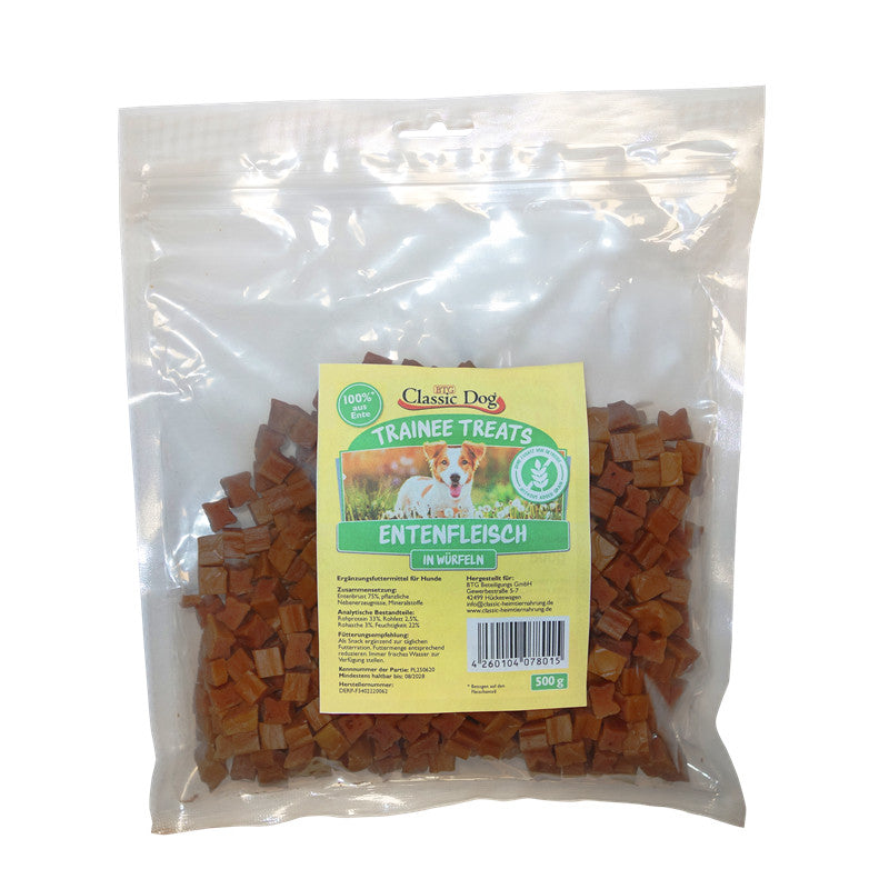 Classic Dog Snack Trainee Treats Entenfleisch in Würfeln 500 g