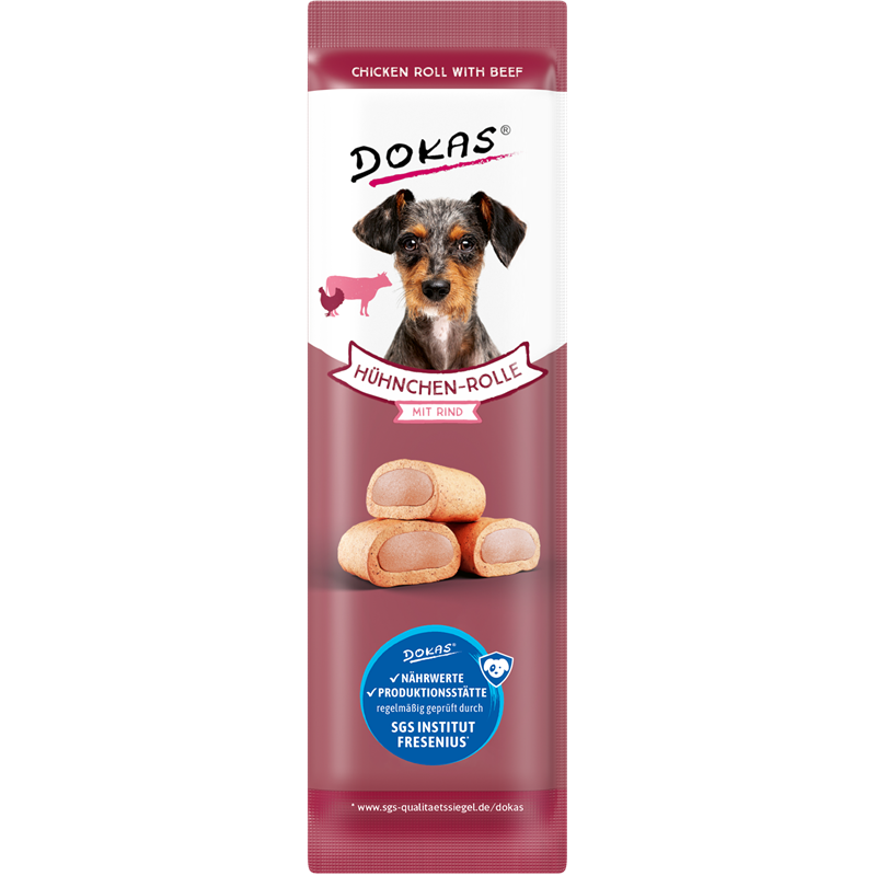 Dokas Dog Snack Hühnchen-Rolle mit Rind 10 g