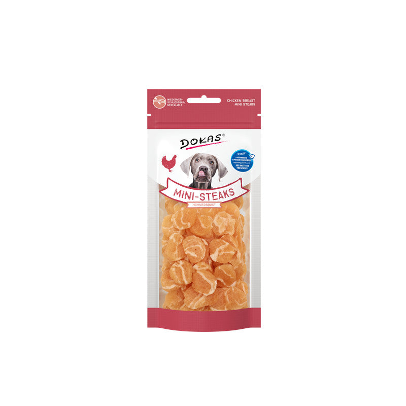 Dokas Hunde Snack Mini Steaks Hühnerbrust - perfekt zum Training mit 91% Hühnerbrust 50 g