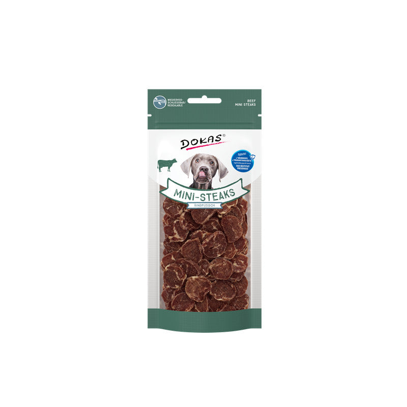 Dokas Hunde Snack Mini Steaks Rindfleisch - besondere Leckerli ohne Zucker mit 91% Rind 50 g
