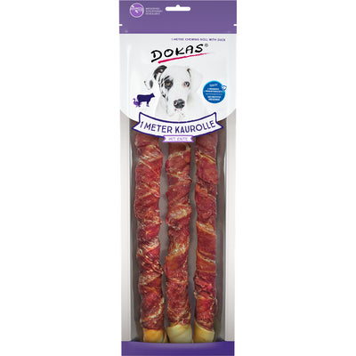 Dokas Hunde Snack 1 m Kaurolle aus Rinderhaut mit Ente 315 g