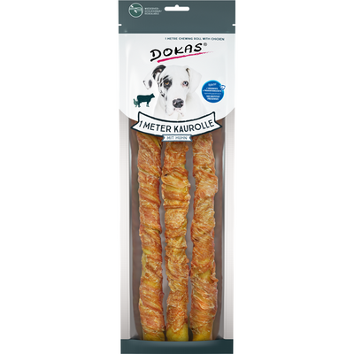 Dokas Hunde Snack 1 m Kaurolle aus Rinderhaut mit Huhn 315 g