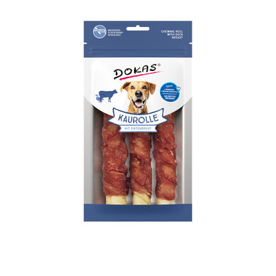 Dokas Hunde Snack Kaurolle aus herzhafter Rinderhaut mit feinem Entenbrustfilet 150 g