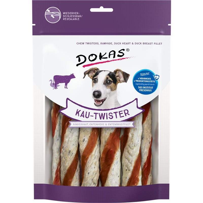 Dokas Kau-Twister Rinderhaut, Entenherz & Entenbrust 200 g