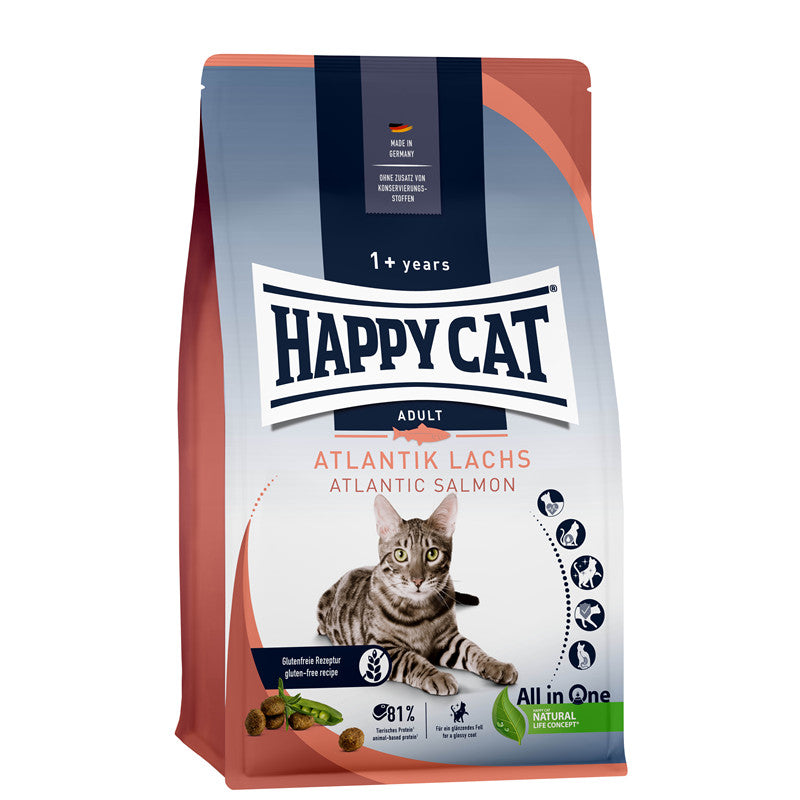 Happy Cat Trockenfutter Culinary Adult Atlantik Lachs - glutenfreie Rezeptur - hoher Fleischanteil 300 g