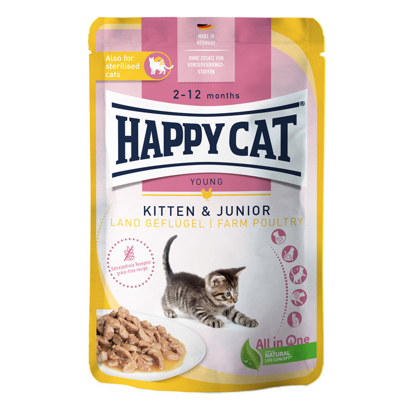 Happy Cat Nassfutter Young Meat in Sauce Kitten & Junior Land Geflügel - getreidefreie Rezeptur 85 g