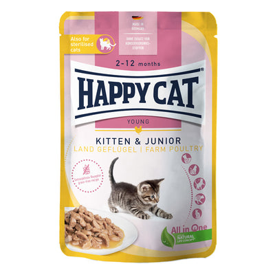 Happy Cat Nassfutter Young Meat in Sauce Kitten & Junior Land Geflügel - getreidefreie Rezeptur 85 g