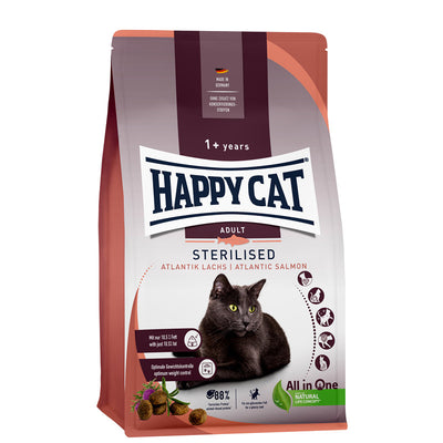 Happy Cat Trockenfutter Sterilised Adult Atlantik Lachs - für sterilisierte Katzen - mit nur 10,5% Fett 1,3 kg