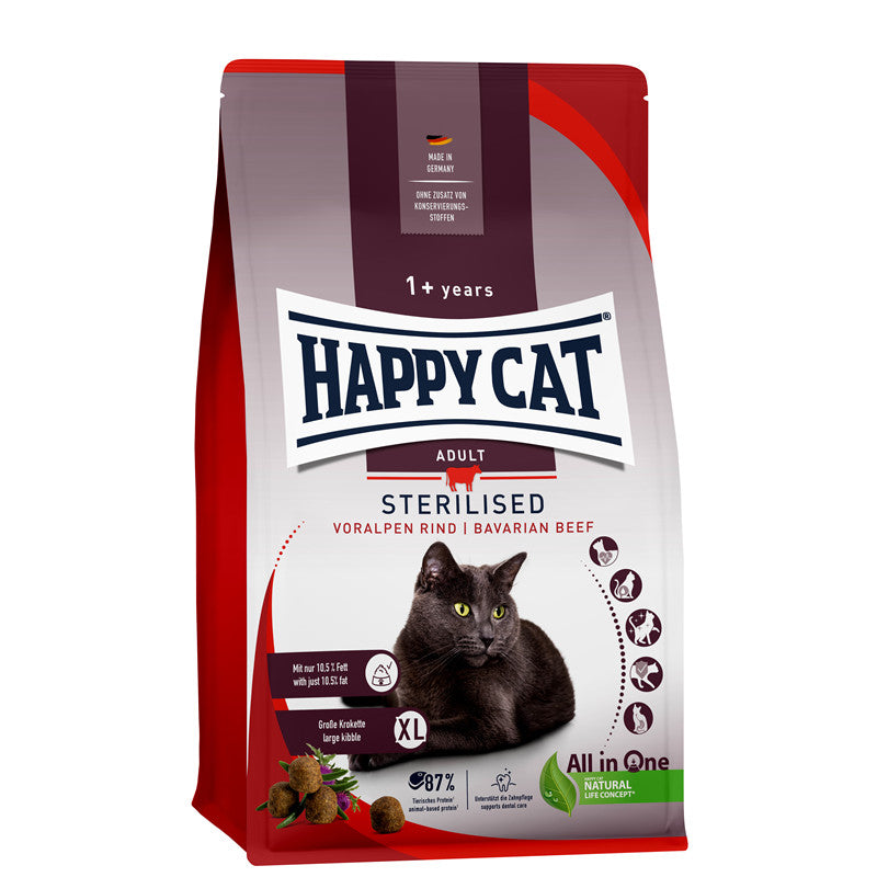 Happy Cat Trockenfutter Sterilised Adult Voralpen Rind - für sterilisierte Katzen - mit nur 10,5% Fett 10 kg
