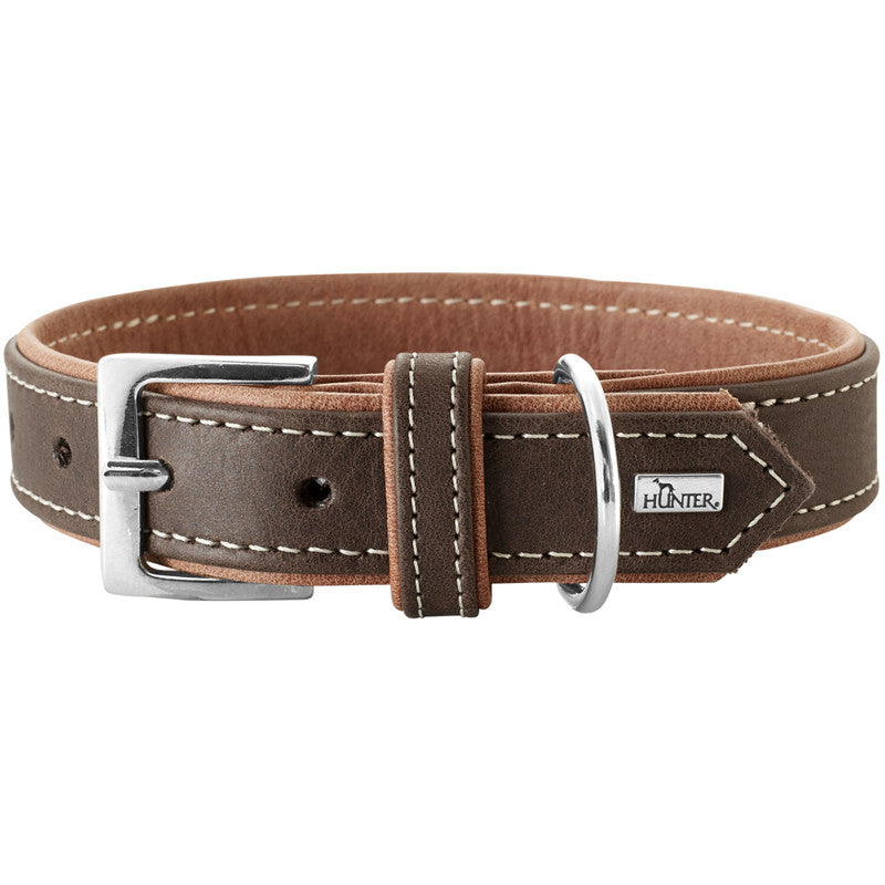 Hunter Hunde Ökoleder Halsband Porto dunkelbraun/cognac 35 / 24 - 30 cm