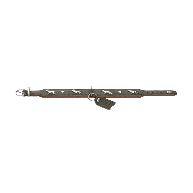 HUNTER Teckel Halsband München , Rindsleder grün/cognac 32/XS