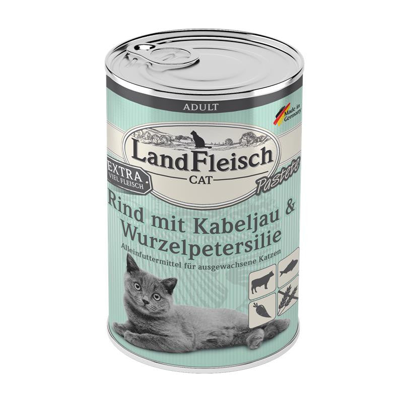LandFleisch Cat Adult Pastete Rind + Kabeljau + Wurzelpetersilie 400 g