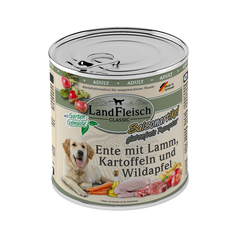 LandFleisch Dog Classic Ente mit Lamm, Kartoffeln Wildapfel und Gartengemüse 800 g