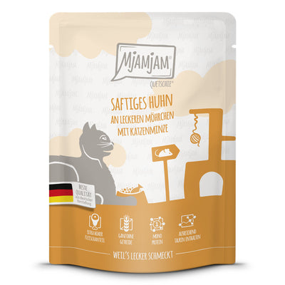MjAMjAM Quetschie Saftiges Huhn an leckeren Möhrchen mit Katzenminze 300 g