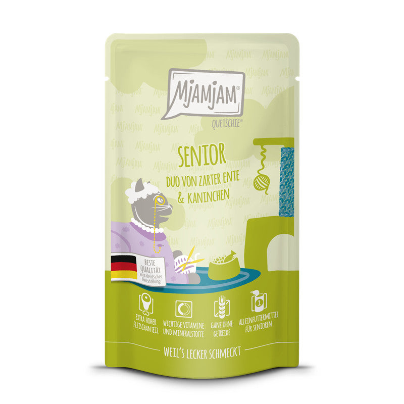 MjAMjAM Quetschie Senior DUO von zarter Ente & Kaninchen 125 g