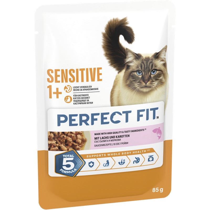 PERFECT FIT™ Katze Portionsbeutel Sensitive Lachs & Karotten in Sauce 85 g