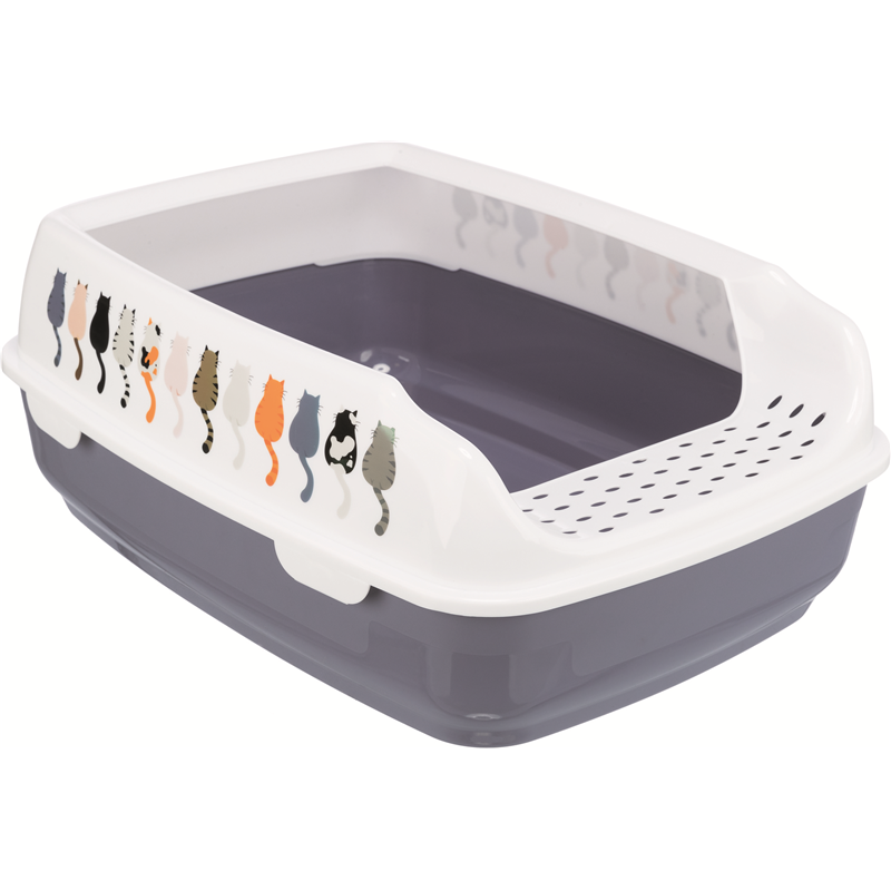 Trixie Katzentoilette Delio bedruckt mit Rand, grau-weiß 35 × 20 × 48 cm