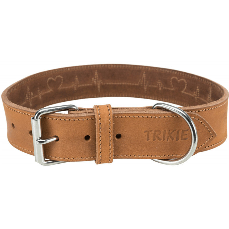 Trixie Rustic Fettleder-Halsband Heartbeat braun L-XL 55-65 cm / 40 mm
