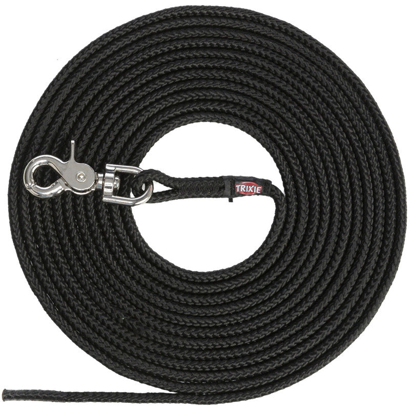 Trixie Schleppleine, Trigger Snap Hook, rund, schwarz S-L: 10 m/ø 6 mm