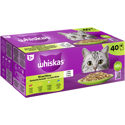 Whiskas Portionsbeutel Multipack 1+ Gemischte Auswahl in Gelee 40 x 85 g 1 Stück
