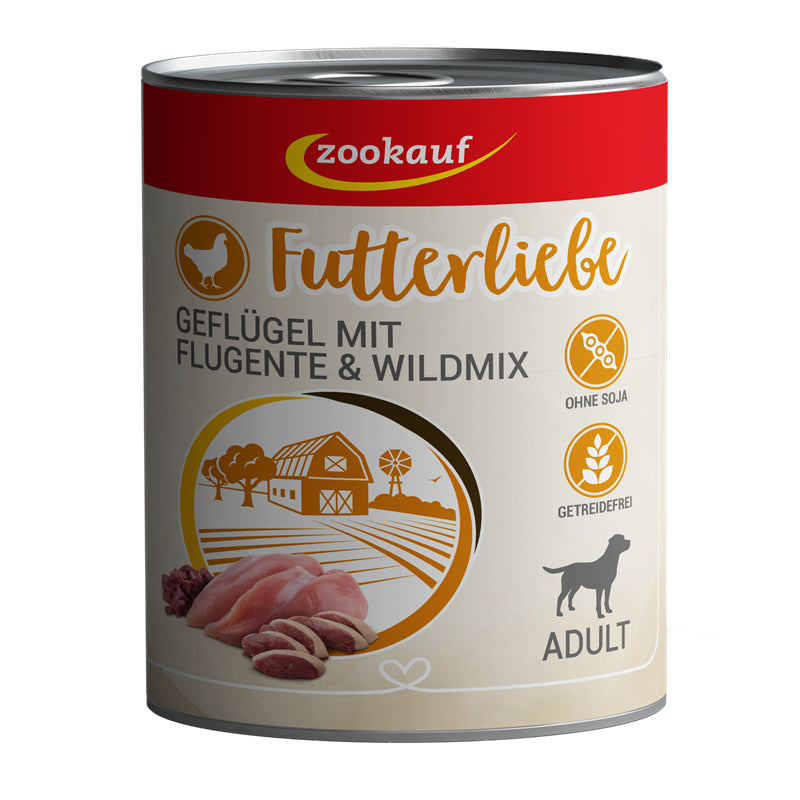 zookauf Futterliebe Adult Geflügel mit Flugente + Wildmix 800 g