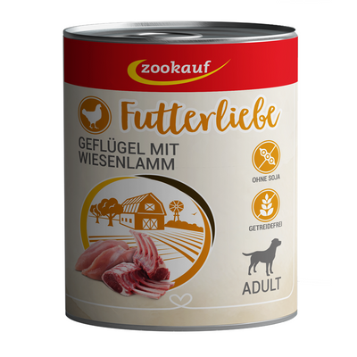 zookauf Futterliebe Adult Geflügel mit Wiesenlamm 800 g