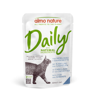 Almo Nature Katzen Nassfutter Portions Beutel Daily Menu Kabeljau und Garnelen 70 g