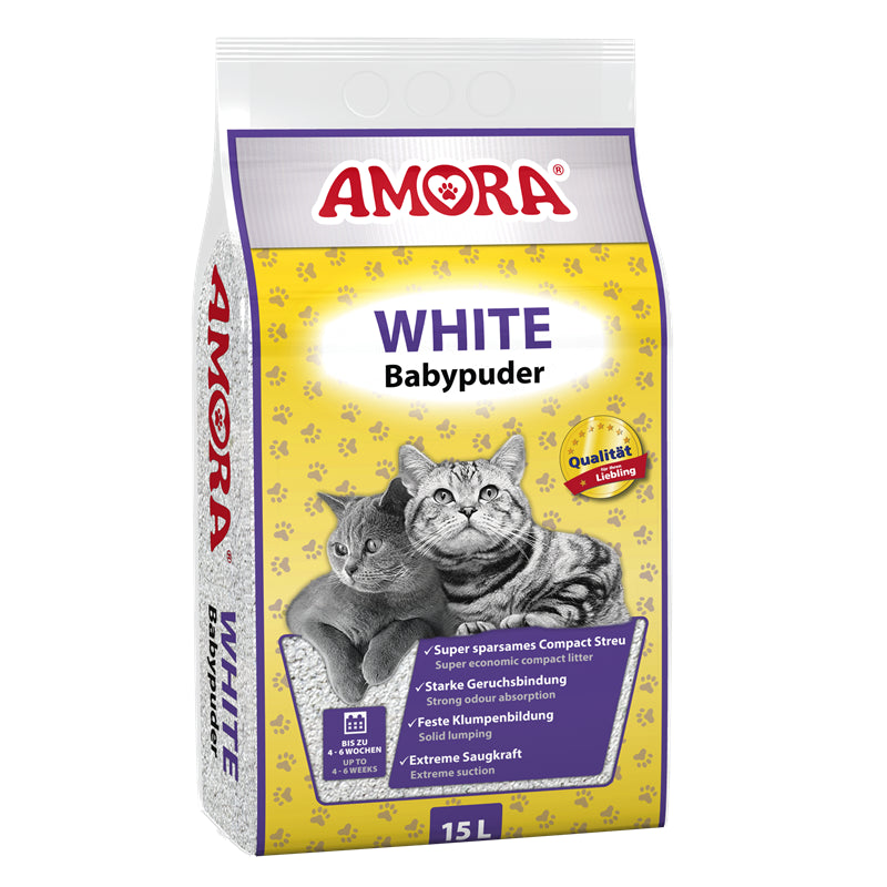 AMORA Katzenstreu White Compact mit Babypuder 15 l