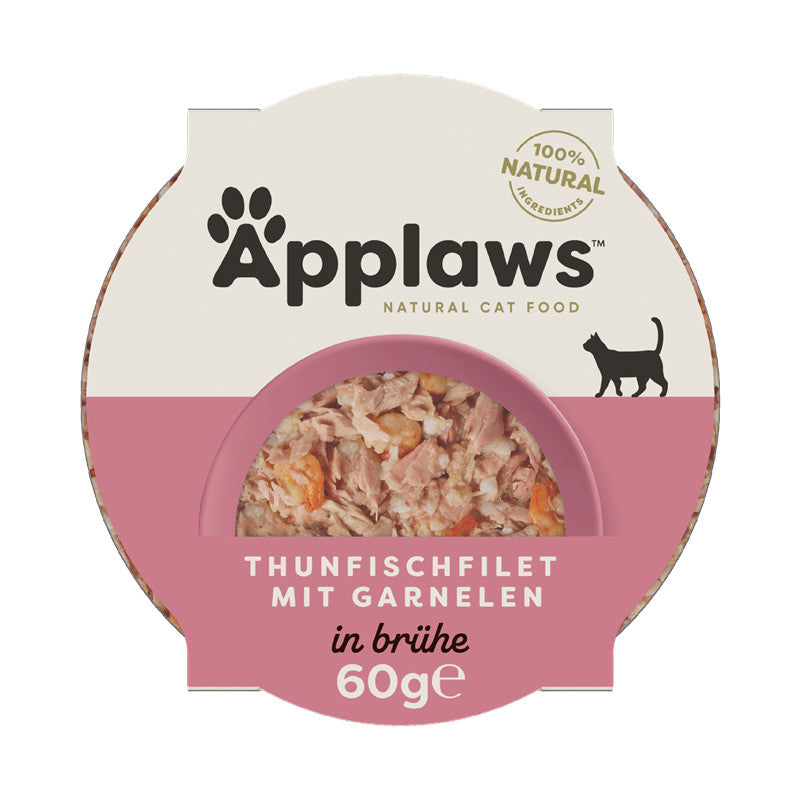 Applaws Katzen Nassfutter in Schale mit luxuriösem Thunfischfilet und Garnelen 60 g