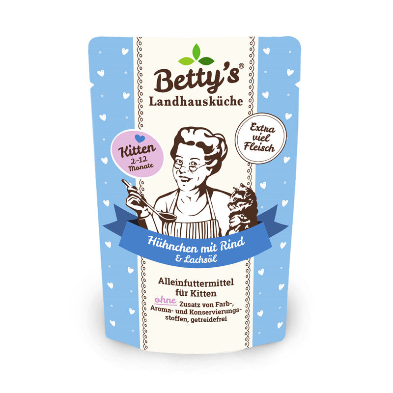 Betty's Landhausküche Cat Kitten Frischebeutel Hühnchen mit Rind 100 g