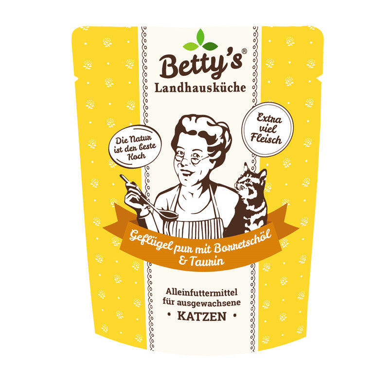 Betty´s Landhausküche Frischebeutel Katze Geflügel Pur mit Borretschöl 250 g